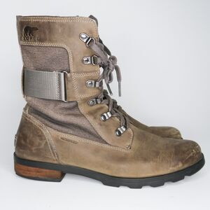 Sorel Womens Emelie Boots Size 10 Lace Up Combat Military Green Booties